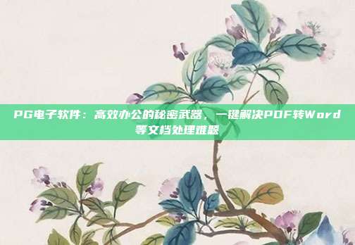 PG电子软件：高效办公的秘密武器，一键解决PDF转Word等文档处理难题